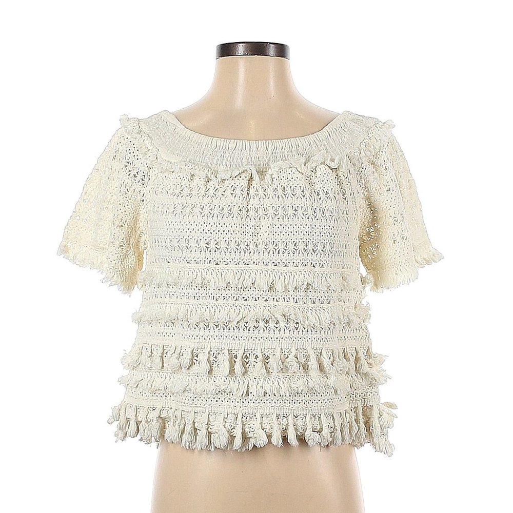 Anthropologie Love Sam Tassel Off The Shoulder Cotton Top
